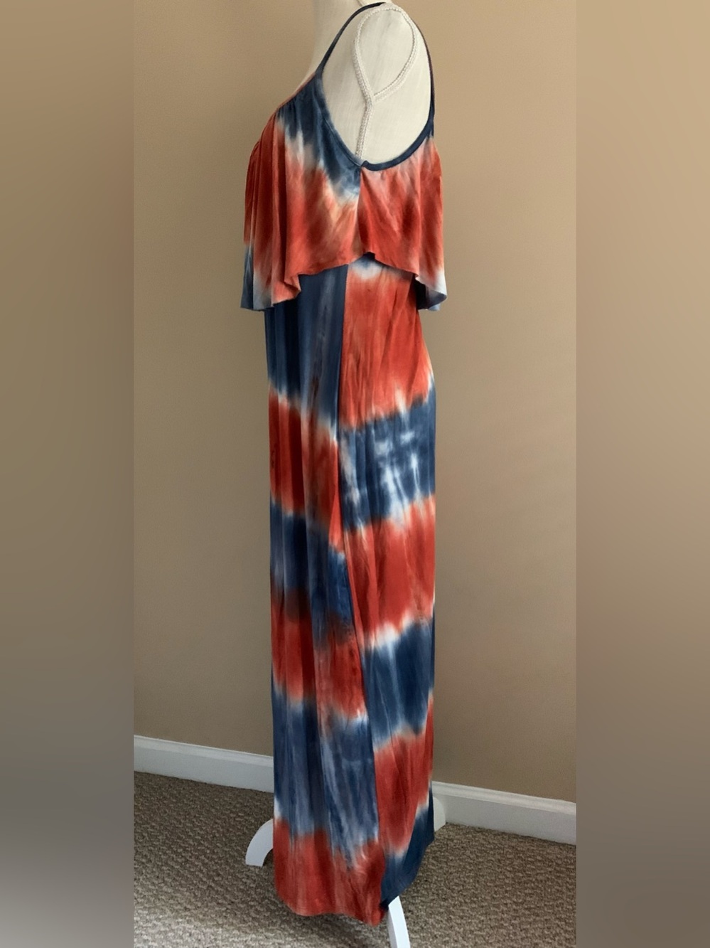 Women’s Coral & Navy Tie-Dye Maxi Dress - Picture 2 of 9